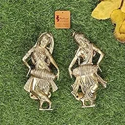 Two Moustaches Radha Krishna Playing Dholak Brass Door Handle Pair, Brass Handles for Pooja Room, Pull Handles Door Handle Pair, Antique White,Standard, Pack of 2-picture-12