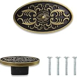 Antique Brass Cabinet Knob Pull Handle – Oval Flower Design Knobs for Wardrobes, Cabinets, and Drawers | Classic Decorative Finish for Home, Kitchen, and Office Use (Pack of 2 Pcs)-image-21