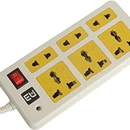 EU Mini Power Extension Board, 3 Universal Sockets, 3 Indian Sockets, Fire Resistant, 6 Amp Heavy Duty Multiplug Extension Chord, 3 Pin Socket, Led Indicator, 3 Metre Length Yellow+White image 1