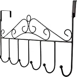 Steel Over The Door Hook Hanger, Hanging Organizer Rack with No Hole Drilling Required for Bedroom, Bathroom & Kitchen Doors of Shirts, Belts, Towels with 7 Hook Rack (Black)-picture-12