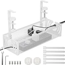 WELCROS Under Desk Cable Management Tray, Metal Mesh Wire Organiser with Clamp Mount, 38.9 x 12 x 19.6 cm (White)-image-16