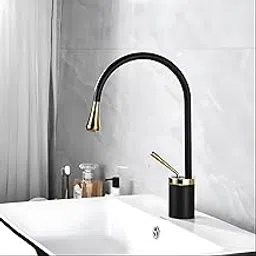 24x7 eMall Black Gold Drop Mixer Hot and Cold Basin Tap Faucet Vessel Mount 38 Cm Sink Mixer Black Gold Colour Body for Basin Tap Faucet Bathroom Kitchen 38 Cm Height-image-5