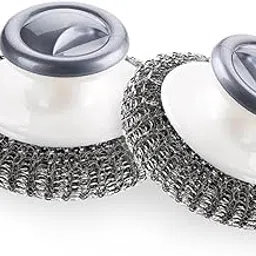 AJKN Stainless Steel Wool Dish Brush with Handle – Heavy Duty Pot Scrubber for Kitchen, Pans, Grills & Sink Cleaning | Rust-Free Metal Scourer Brush for Tough Stains (Pack of-2) image 1