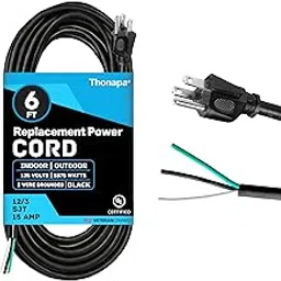 Thonapa - 15 Amp 6 Feet Open End Replacement Extension Cord 12AWG 3 Prong to 3 Wire Replacement Extension Cord, 12/3 SJT, NEMA 5-15P, Black-picture-13