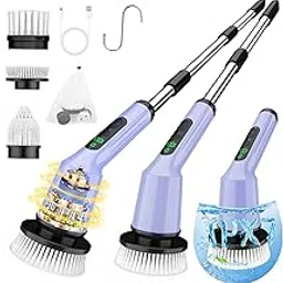 Electric Spin Scrubber for Cleaning Bathroom, Shower Scrubber Cordless Cleaning Brush with IPX7 Waterproof & 2 Speed, 3 Brush Heads, Bathroom Cleaning Supplies for Shower Tub Tile Toilet Purple-image-16
