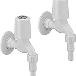 AGMECO Bib Cock Nozzle Tap with Wall Flange Plastic Tap with Glossy Finish/Faucet/White (Pack of 2)-image-62
