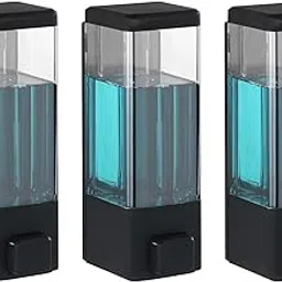 BATH GURU ABS Plastic Liquid Soap Dispenser Sanitizer Lotion Gel Shampoo Dish Wash Gel Dispenser for Bathroom Wash Basin Kitchen Sink 350Ml Pack of 3 Clear Black image 1