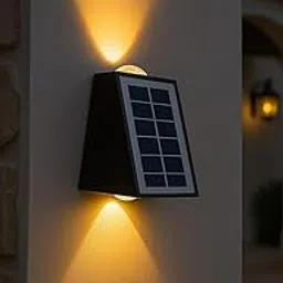 LED Solar Outdoor Wall Light, 2W Warm White, Up Down Light, 1800mAh Battery, Black Fibre Body-image-32