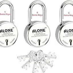 Alone Locks | Hard Shackle | Steel Body | Double Locking | Steel Levers Milled Keys | Lock and Keys for Home Door Gate Shop | Made in India | Door Padlock (6 Same Keys 65mm 3 Padlocks)-picture-12
