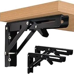 Folding Wall-Mounted Shelf Brackets, 8 inch Heavy Duty Metal Collapsible Shelf Bracket, Black DIY L Bracket for Workbench Folding Table Hinge, Wall Mounted Space Saving for Bench Table - (Pack of 2)-picture-19