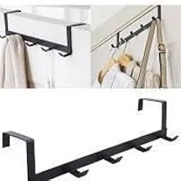 MAHANTRAJ Metal Over Door 5 Hook Rack Organizer for Shirts, Belts, Hats, Coats, and Towels - No Drill Hanger, Bedroom, Bathroom & Kitchen Storage Solution, Removable Door Hook - Black-picture-13