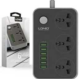 LDNIO SC3604 Power Strip with 3 Universal Sockets & 6 USB Ports | 2m Extension Cord, 2500W 10A Rated Power, Surge Protector, Fast Charging Station for Mobile Phones, Tablets (Black)-picture-17