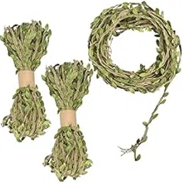 3 Bundles Jute Rope for Craft, 10m Long Burlap Leaf, Natural Wall Hanging Jute Vine Twine with Artificial Green Leaves for Rustic Wedding,Home,Garden,Jungle Party Decorations and DIY Crafts Decor-image-65
