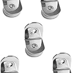 Stainless Steel Glass Bracket with Blue Cushion Pads, Wall Mount Support, L Connector for Glass Fitting (Round Wall to Glass, 1) image 1