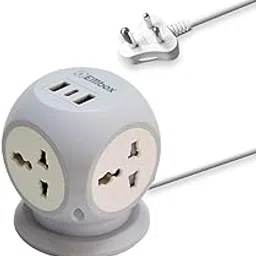 EMBOX Cube Extension Board with USB Port with Universal Sockets and USB (2.4 A) (QC 3.0) with Overload Protector, Indicator, 2 mtr Extension Cord, Safety Shutter (Star Cube with Stand-White)-image-39