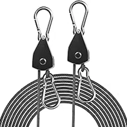 STAYGROW 2-Pack 1/8” Adjustable Rope Hanger, Heavy Duty Ratchet Tie Down Strap with Reinforced Metal Gear, Ratcheting Pulley System Bungee Cord for Hanging Plants Grow Light and Various Tie-Down Uses-picture-22