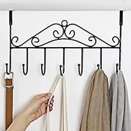 Over The Door Hooks,Stainless Steel Closet Hanger Rack, 7 Hooks Black Metal Hanging Storage Holder Organizer for Coats, Hats, Robes, Purses, Scarves, Clothes-picture-13