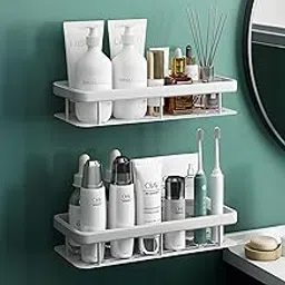 MIORAH 2 Pack Self Adhesive Bathroom Shelf – No Drill Rustproof Wall Organizer Rack for Toiletries & Shower Storage-image-73