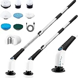 SMART WOMEN Electric Spin Scrubber, 2024 New Cordless Cleaning Brush with 8 Replaceable Brush Heads, Power Shower Scrubber Long Handle, Extendable Handheld Electric Scrubber-image-0