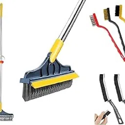 LAGET® Bathroom Cleaning 2-in-1 Wiper with Floor Scrubber & Wiper 120° Rotating Head with Long Handle Combo with Steel Brush | Wire Brush | Gas Stove Cleaning Brush | Kitchen Tools (Pack of 3)-picture-21
