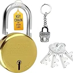 Alone Locks 65mm 4 Same Keys Padlock | Double Locking 8 Levers | Door Lock and Key for Main Gate Shop Shutter, Gold Antique Lacquer Caoted Rust Proof (Pack of 1) image 1