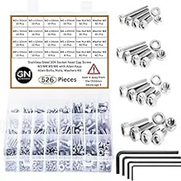 Generasis - SS304 | M3, M4, M5, M6 | Nut & Bolt Sets | 4 - Sizes | Stainless Steel Socket Head Cap Screws, Nuts, Washers & Allen Keys Assortment Kit – Storage Box for DIY, Home Use (Pack of 526)-image-34