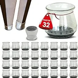 32 Pcs Clear Silicone Chair Leg Floor Protectors - Non Slip Chair Felt Pads for Hardwood Floors - Furniture Leg Floor Protectors & Covers to Avoid Scratches & Noise (Large Fit: 1.3” x 1.5” - 2.0")-picture-12