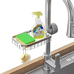 LONIN Sponge Holder Over Faucet Kitchen Sink Caddy Organizer, Stainless Steel Detachable Hanging Faucet Drain Rack for Bathroom, Scrubbers, Soap, Chrome-image-9