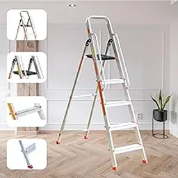 Prime Safe-T 5Step (4+1) Foldable Aluminium Ladder for Home and Office Use with Hand-Rails | Anti-Skid PVC Shoes | Garment Guards | Heavyduty Antiskid Platform-image-29