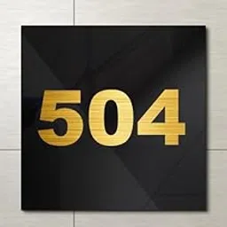 RL DIGITAL UNITS Room Number 504| Black with Gold Acrylic Number Plate | Easy installation type double sided tape fixed on backside image 1