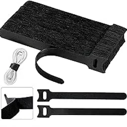 Sunkizzrs® Reusable Cable Ties(80 Pcs)—Nylon Cable Straps—Cable Tie Reusable Wire Rope Hook and Loop Cable Organiser Cable Tie with Adhesive for Pc, TV, Desk, Wfh Accessories (M Style)-picture-18