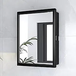 Plantex Bathroom Cabinet with Mirror/ABS Bathroom Storage Organiser/Multipurpose Bathroom Shelf/Wall Mount Mirror Cabinet for Wash Basin (14x18 Inch, Black)-picture-21