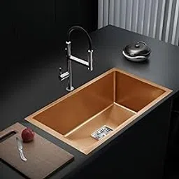 REMANENCE Premium 304 Stainless Steel Sink For Kitchen Handmade Sink Single Bowl With Sound Proof Pads | Waste Pipe | Square Coupling | Adjustble Rack (Rose Gold, 24 x 18 Inch)-picture-16