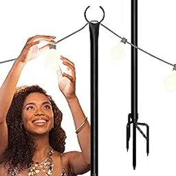 Holiday Styling String Light Pole - Outdoor Metal Poles with Hooks for Hanging String Lights - Garden, Backyard, Patio Lighting Stand for Parties, Wedding-picture-14
