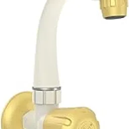 RN PTMT Plastic Mini Sink Cock, Wall Mounted with Flange | Faucet for Kitchen, Bathroom & Wash Basin | Durable, Rust-Free, and Leak-Proof Water Tap | Ivory-Bright-Gold-Dual_RNSUP06A23-image-3