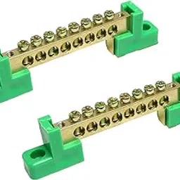 RLECS 2pcs 8 Positions Terminal Bus Bar Terminal Block Brass Wire Screw Terminal Grounding Strip Bus Bar Block, Green-picture-10