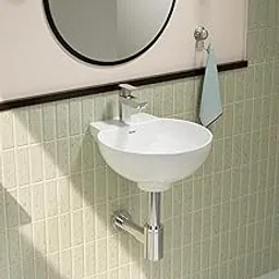 Ruhe® 12x12x5 Inches Hydra Wall-Hung Wash Basin, Scratch & Stain-Resistant Ceramic, Semi-Circular Shape, Glossy Finish, Easy to Clean, Modern Bathroom Sink, White-image-25