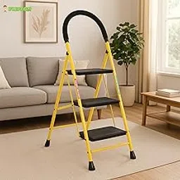 FLIPZON Halo Foldable 3 Step Ladder for Home and Office Use | Alloy Steel | Wide Steps | Wobble-Free | Skid-Free Steps | Durable Safety Ladder | Rust Free | Anti-Skid (Yellow & Black)-image-72