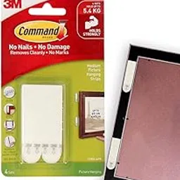 Command Medium Picture Hanging Self Adhesive Foam Strip, Pack of 4 Pairs, Damage-Free Hanging, Holds Strongly upto 5.4kg, White, Foam-image-61
