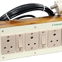 9 SQUARE Wooden Extension Board with Individual Switch of 3 Sockets and 3 Meter Long 3 Core Copper Cable-picture-53