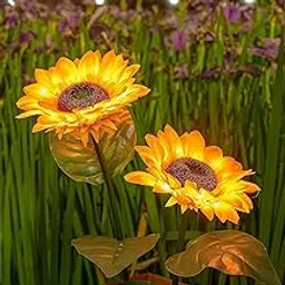 NOHUNT 2 Pack Sunflower Solar Lights Outdoor Garden Decorative, Artificial Solar Powered Sunflowers Flowers Lights for Garden, Landscape, Pathway, Balcony & Home Decor-image-88