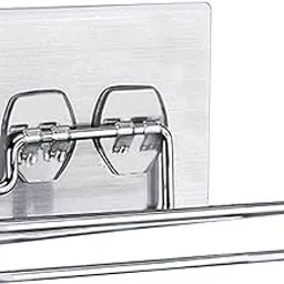 Zollyss Self-Adhesive Toilet Paper Holder, Stainless Steel, Double Bar Design, 15 X 8.5 CM-image-0