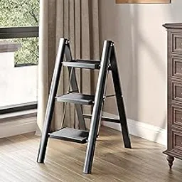 Cyrox Small 3 Step Folding Steel Stool, Black Modern Style Ladder with Wide Pedals, Heavy Duty, Portable, Anti-Slip, Space-Saving for Home, Kitchen, Garage, Indoor & Other Multipurpose Use (1Pcs)-picture-16