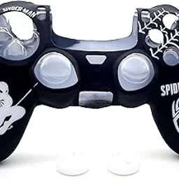 TMG Ps4 Spider-Man Theme Silicone Protective Skin Case Cover with 2 PC Matching Thumb Grips for PS4 Controller (White)-image-95