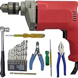 Inditrust 10mm Electric Drill Machine Kit (Red) – 100% Copper Winding, 6-Month Warranty, 8-Piece Set with HSS Bits, Screwdriver, Hammer, Pliers & More-picture-15