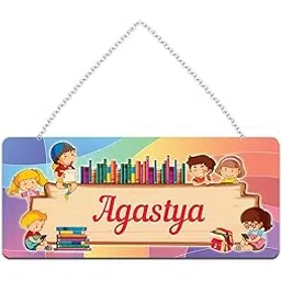FurnishFantasy Personalized Gift for Kids on Birthday | Return Gift | Kids Room Decor | Door Sign | Name Plate with Hanging Chain - Size: 11.5 x 5 inch -, Name - Agastya-picture-19