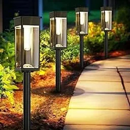Solar Path Lights: Waterproof LED Outdoor Garden Lights for Courtyard, Lawn & Walkway - Elegant Glass & Metal Design-image-0