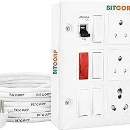 Bitcorp Extension Board 6 Socket 4 Switch 6A 16A, 5000W Heavy Duty Power Strip with Surge Protector 20 Meter Electric Power Extension Cord for Home Gadgets, Pc, Cooler, Fridge (White) 220 Volts-image-33