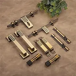 COMPASS Rolex Stainless Steel Heavy Double Door Fitting Accessories Full Set/Kit (1 Aldrop, 1 Latch, 4 Handles, 2 Tower Bolt and 2 Door Stopper | 12" | Vintage Finish-image-32