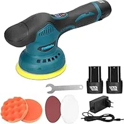 5" Cordless Car Buffer Polisher Kit, 8 Variable Speeds, 2800 to 5800 RPM, 4 Attachments Random Orbital Polisher with 2 pcs 1500mah batteries for Car Boat Detailing, Polishing, Sanding, Waxing-image-9
